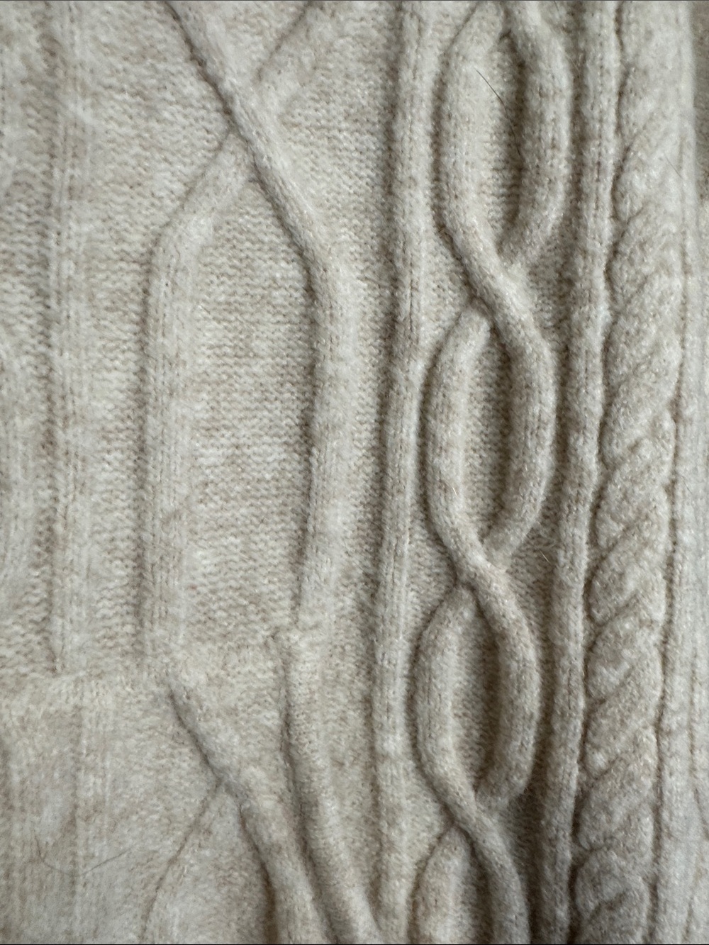 YERSE Wool Alpaca acrylic blend Cable-Knit Half-Zip Poncho Shall Oatmeal Cream - Picture 7 of 13